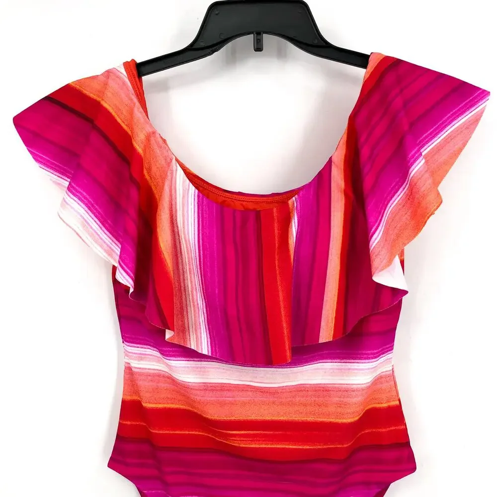 TRINA TURK Womens Solstice One Piece Swimsuit Size 10 Pink Off The Shoulder NWT